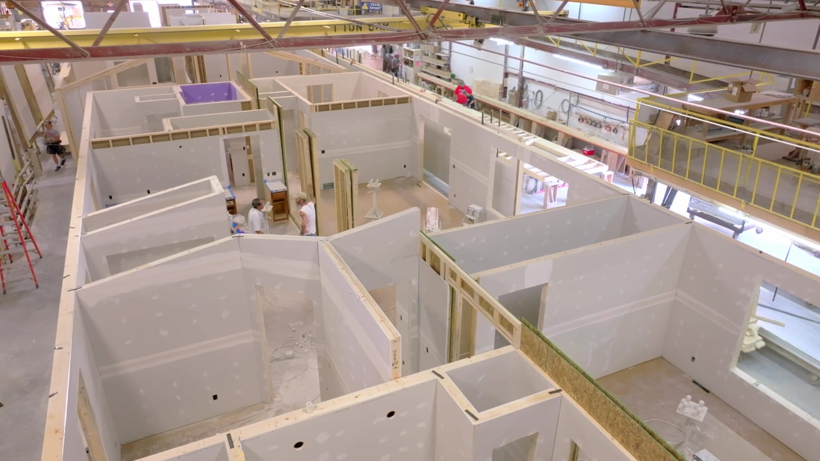 Modular home interior under construction inside Wisconsin Homes manufacturing facility.