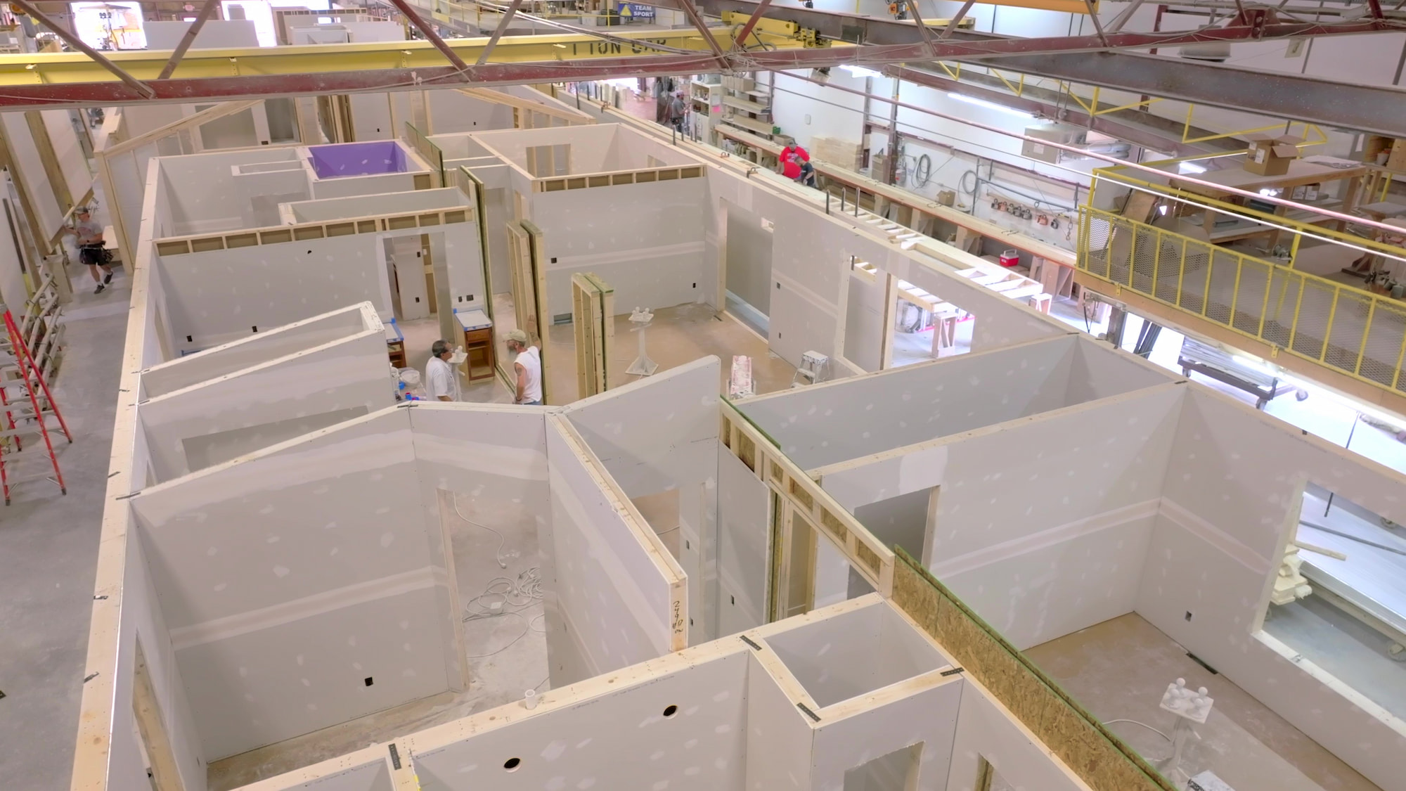 Modular home interior under construction inside Wisconsin Homes manufacturing facility.