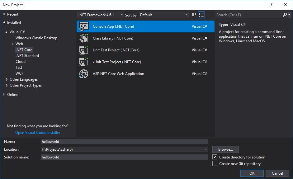 Visual Studio 2017 C# project templates