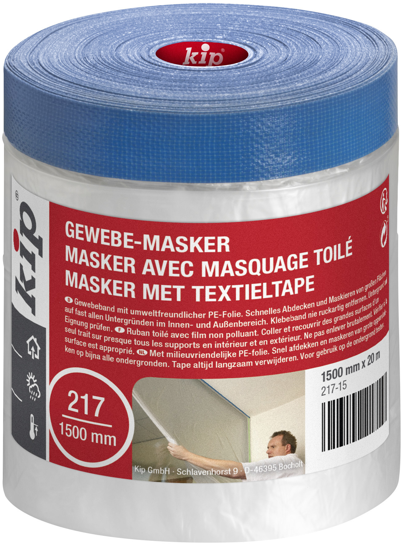 Kip masker 217 1500 mm met textielband blauw 20 mt