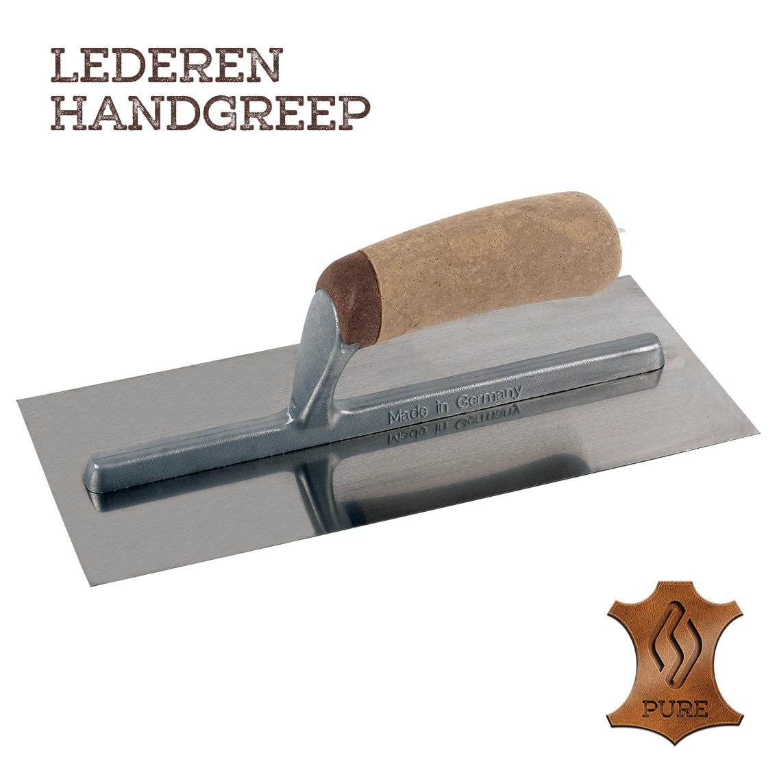 Superprof Pleistersp PURE 330x120mm dikte 0,65mm RVS + leren handgreep