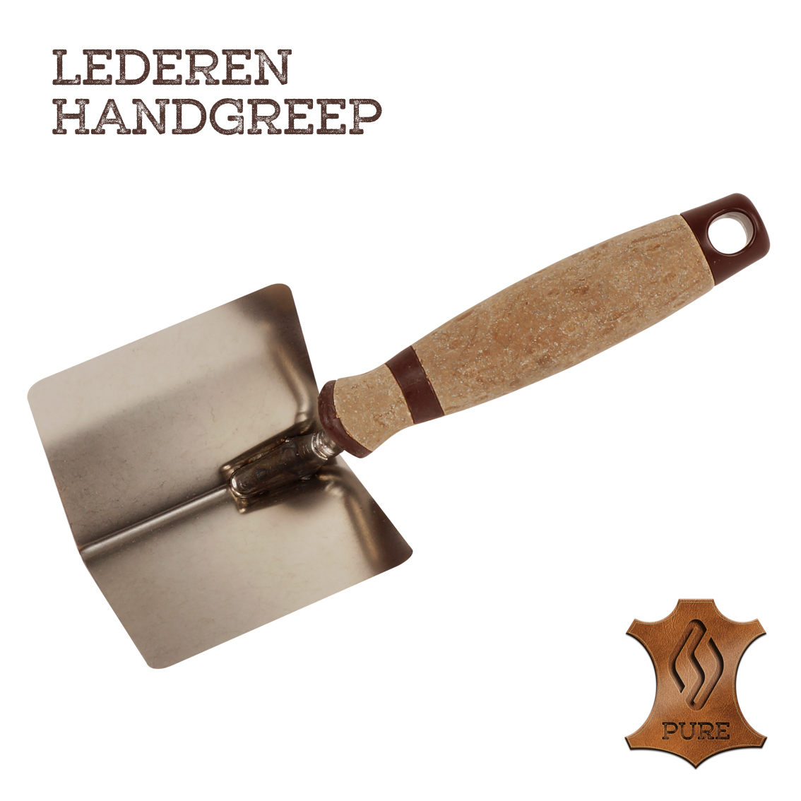 Hoekschop inwendig 80x60mm RVS leder handgreep dubbeltje rond