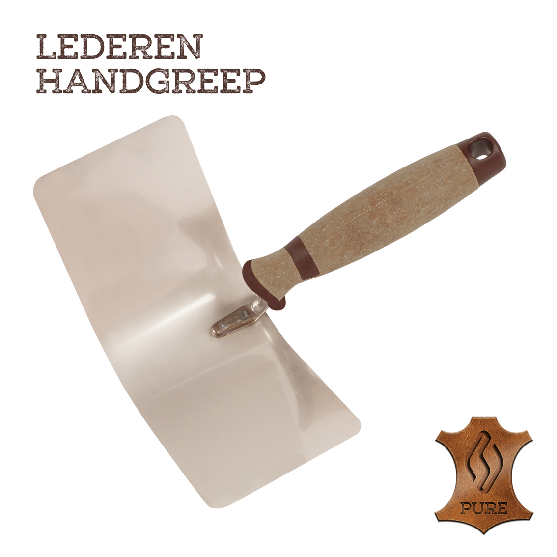 Hoekschop inwendige 125x90mm RVS lederen handgreep holle hoek