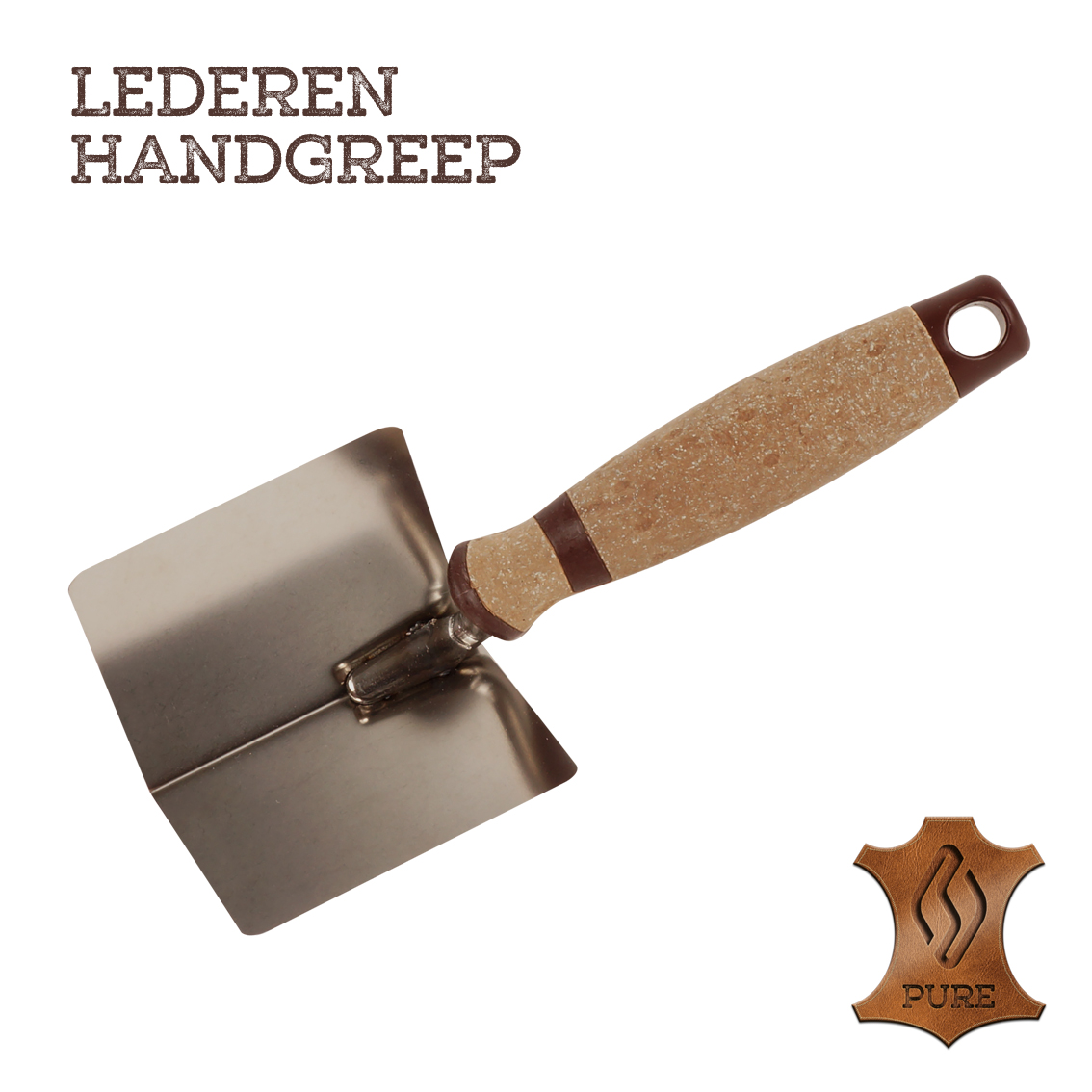 Hoekschop inwendig scherp 80x60mm RVS lederen handgreep