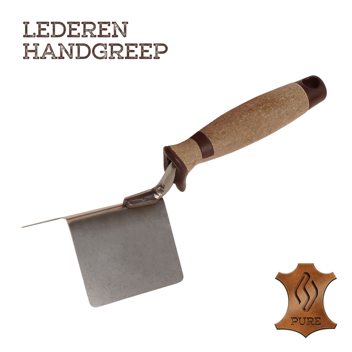 Hoekschop uitwendig 80x25mm RVS leder handgreep dubbeltje rond