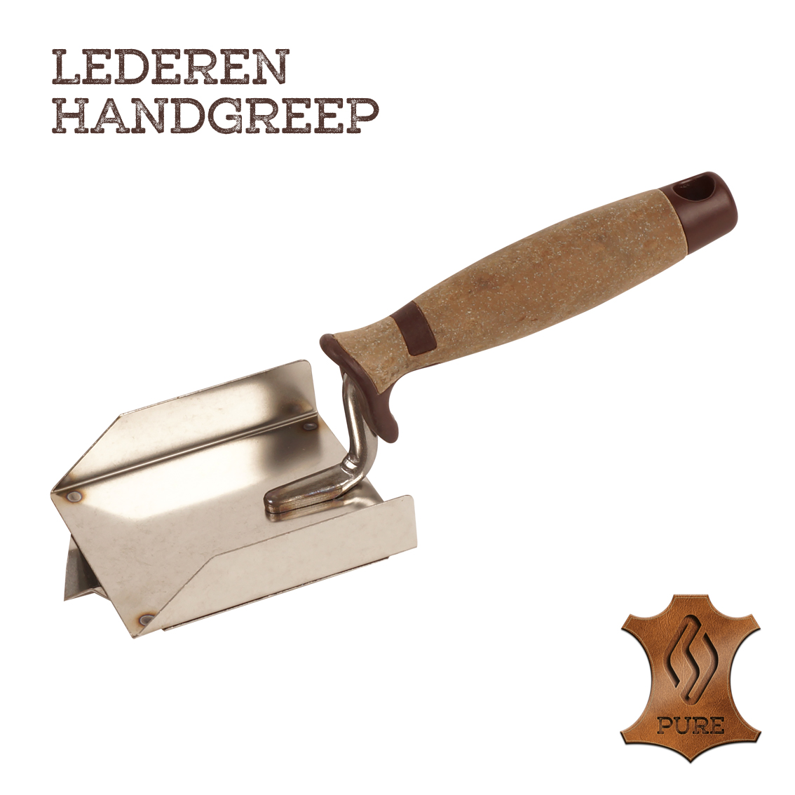Hoekschop inwendig 90x80x20mm RVS lederen handgreep met V-groef