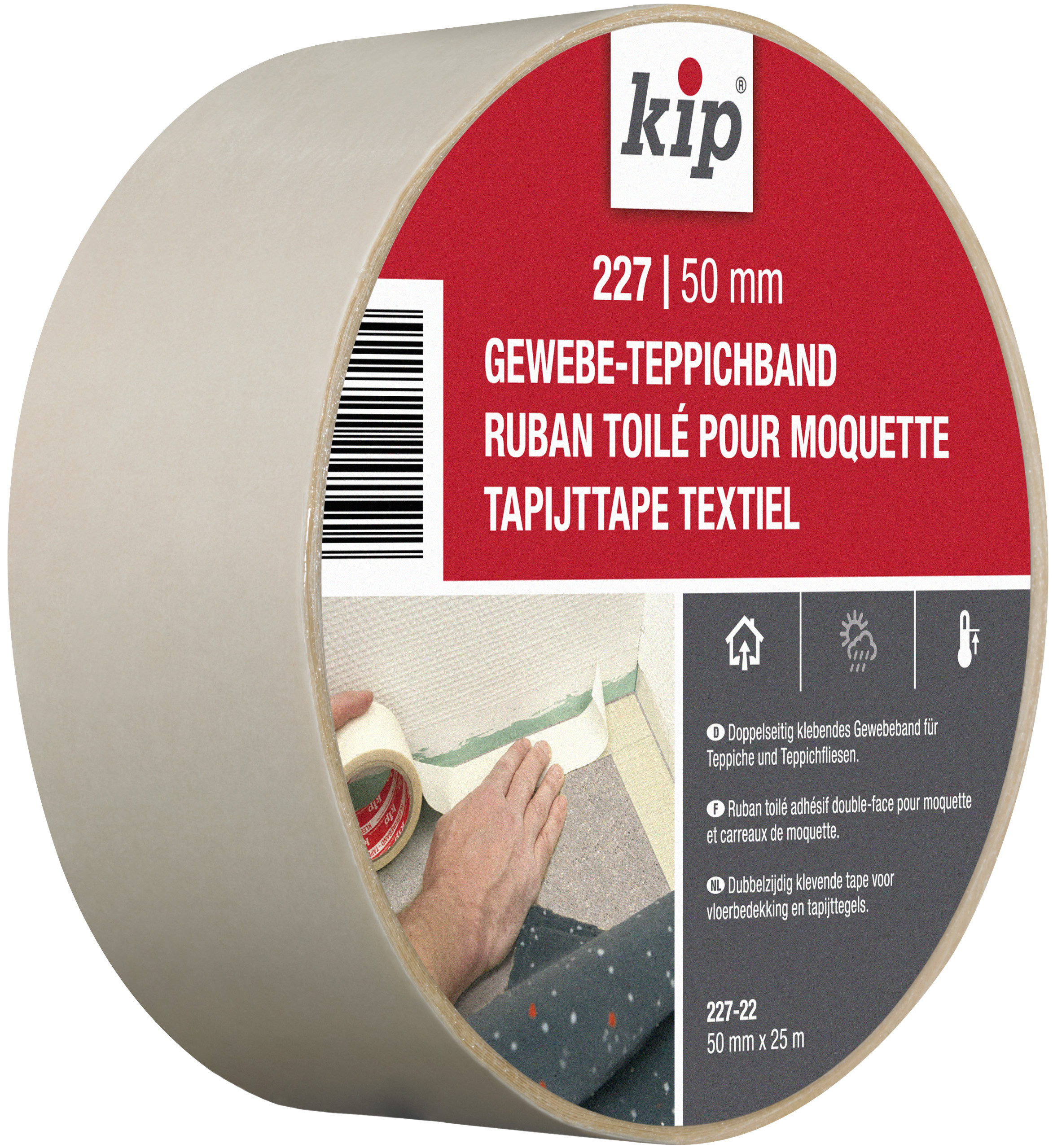 Kip tapijtband textiel 227 50 mm dubbelzijdig 25 mt