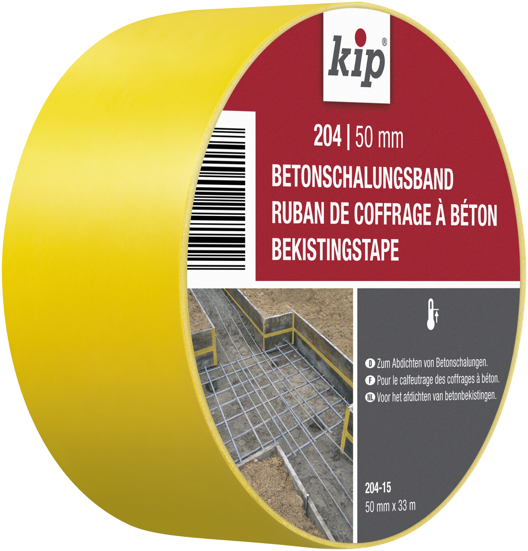 Kip bekistingstape 204 50 mm geel pvc 33 mt