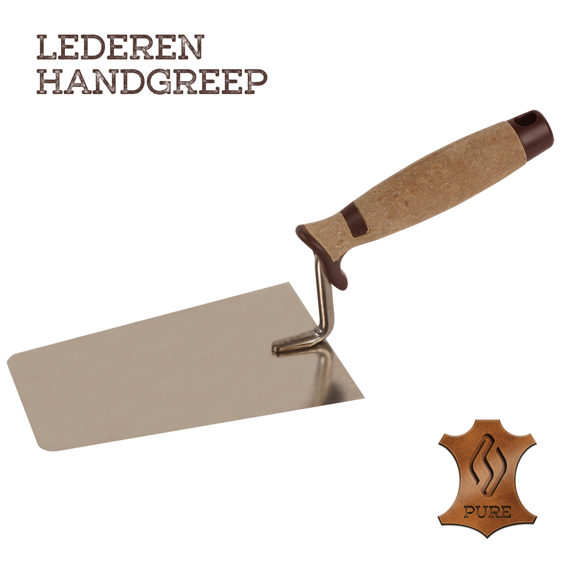 Stukadoorstroffel recht 180mm RVS lederen handgreep + afg hoeken