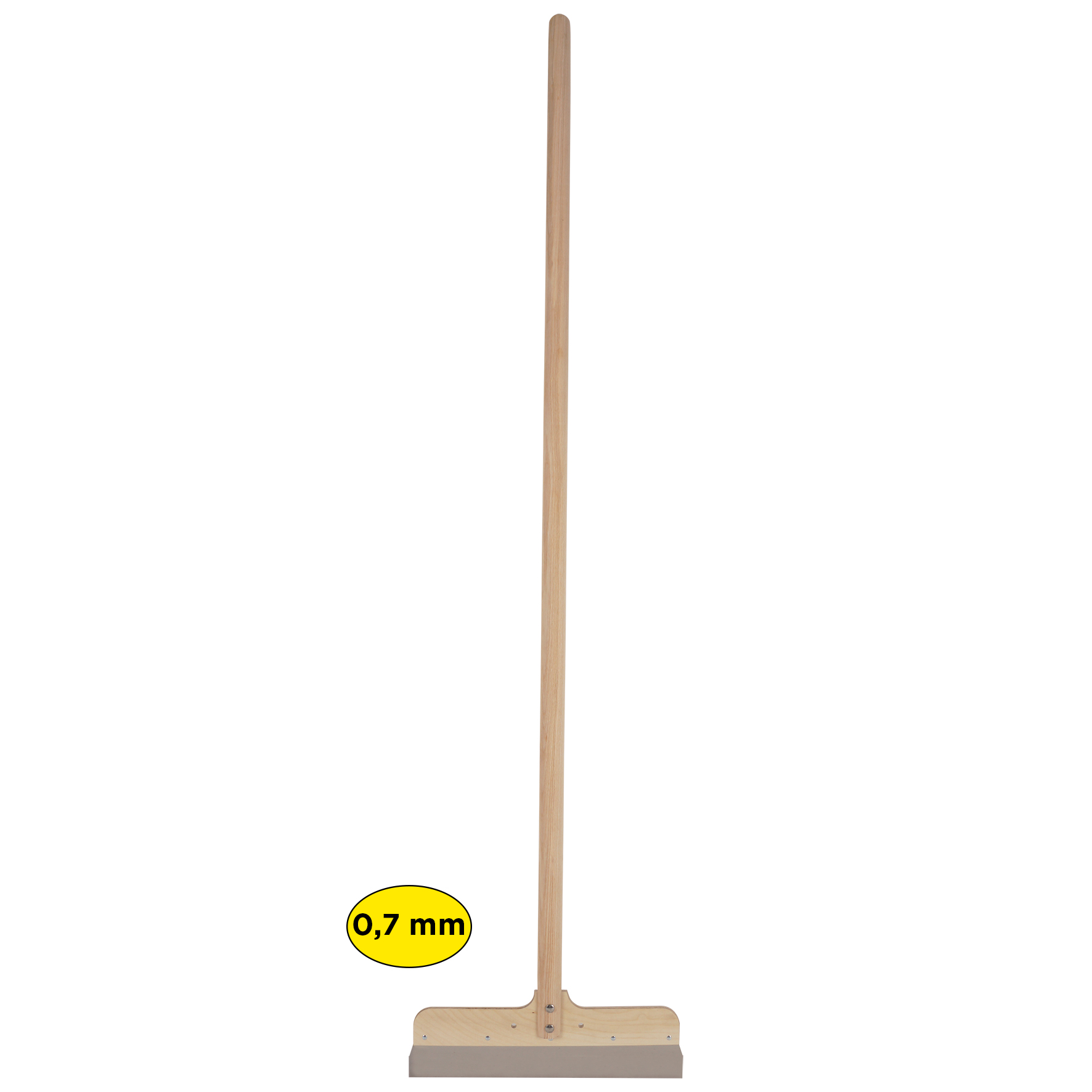 Wand/vloerschraper 40cm 65x0,7mm hoog model RVS houten steel 1,50mt