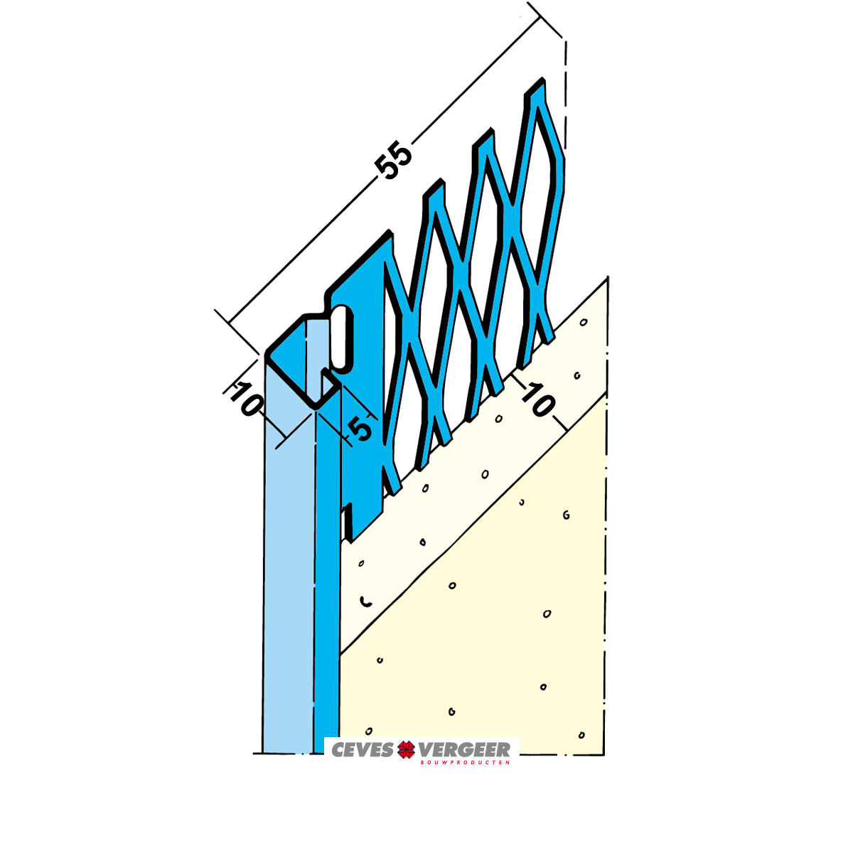 Stucstopprofiel 1231 3000 mm vzs 10 mm