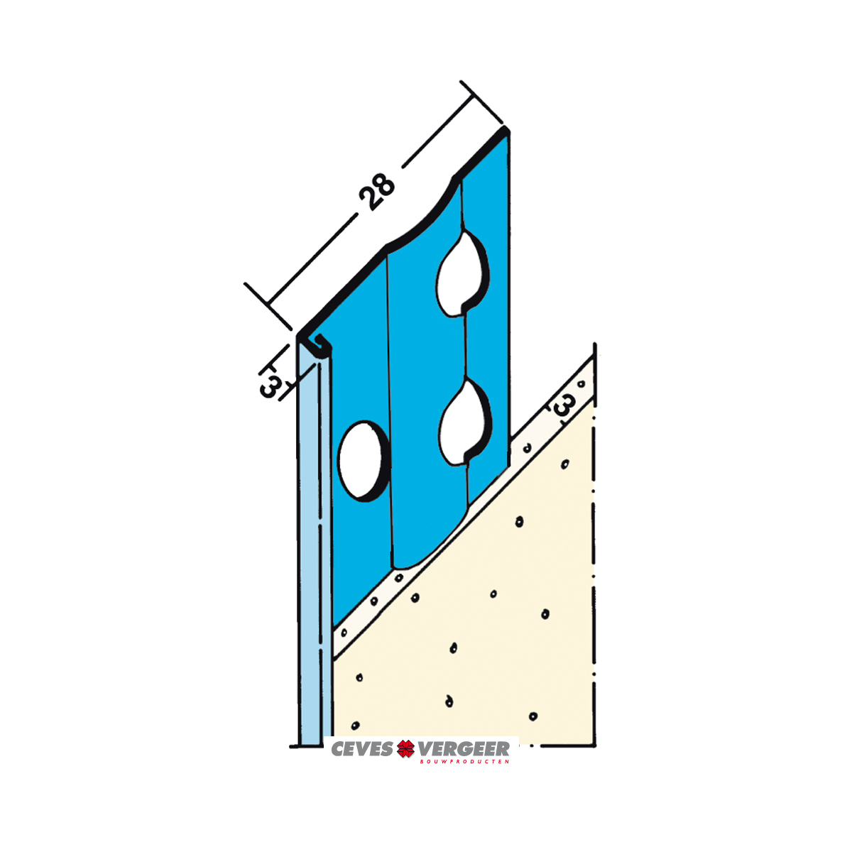 Stucstopprofiel 1236H 3000 mm vzs 3 mm