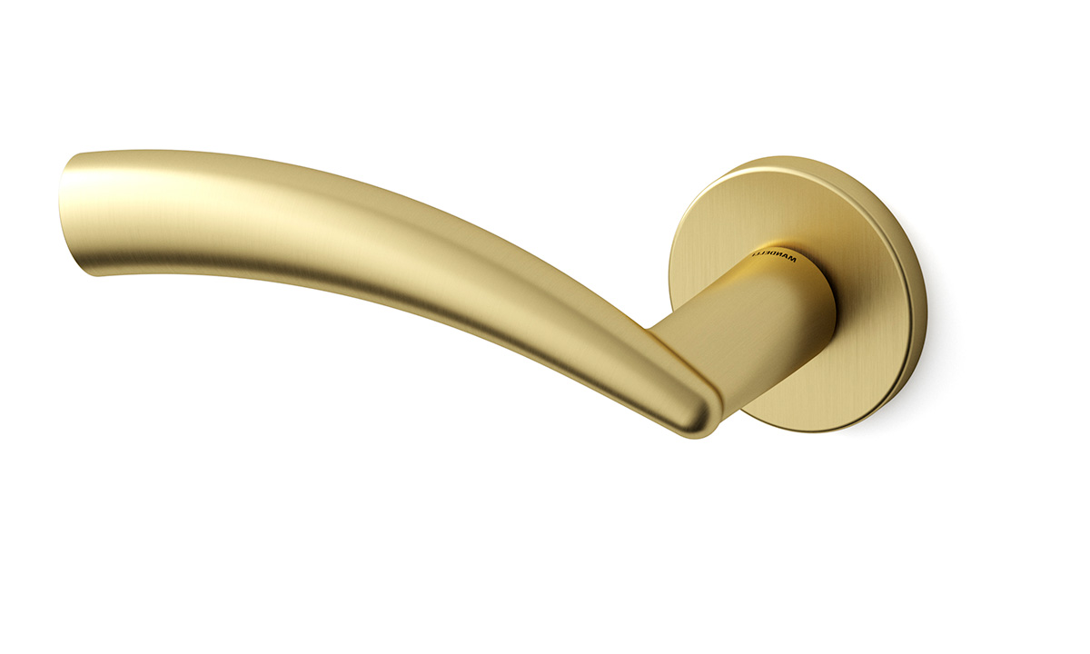 TH Nadir deurkruk links 51x6 mm Mat messing op rozet