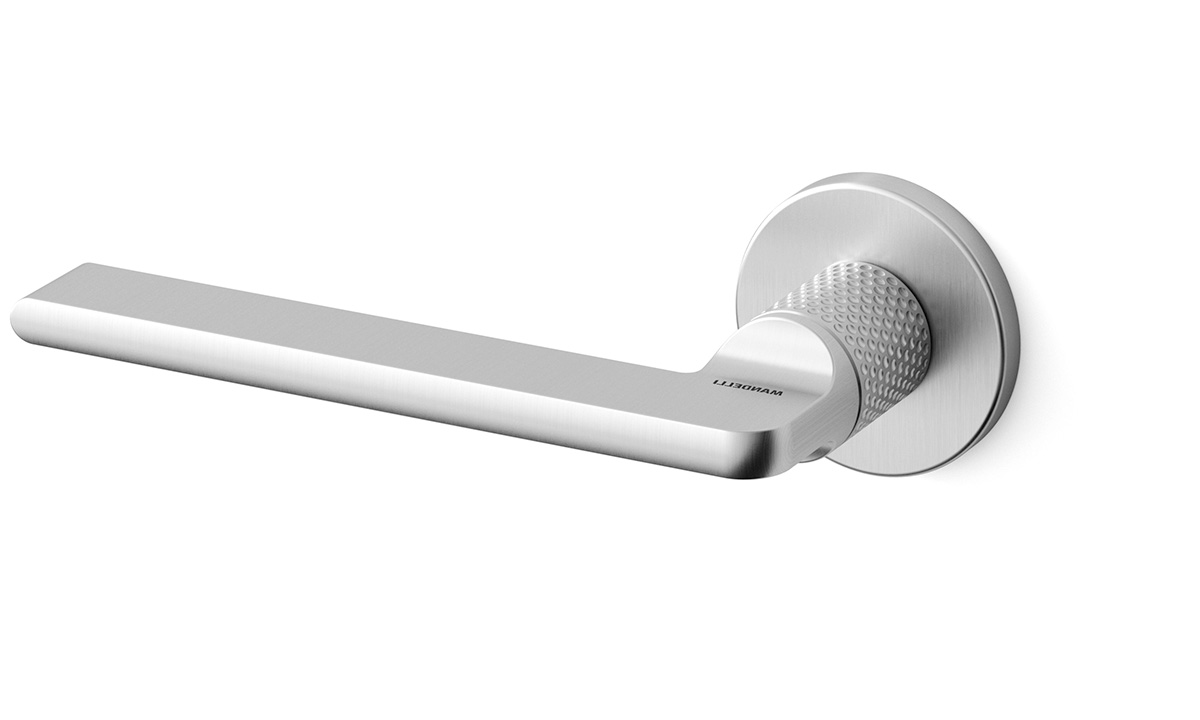 TH Grint deurkruk links 50x6 mm Mat chroom gegraveerd op rozet