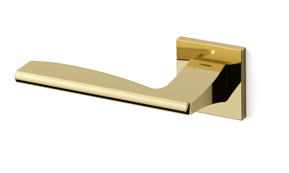 TH Link deurkruk links 50x50x6 mm Messing gepolijst op rozet