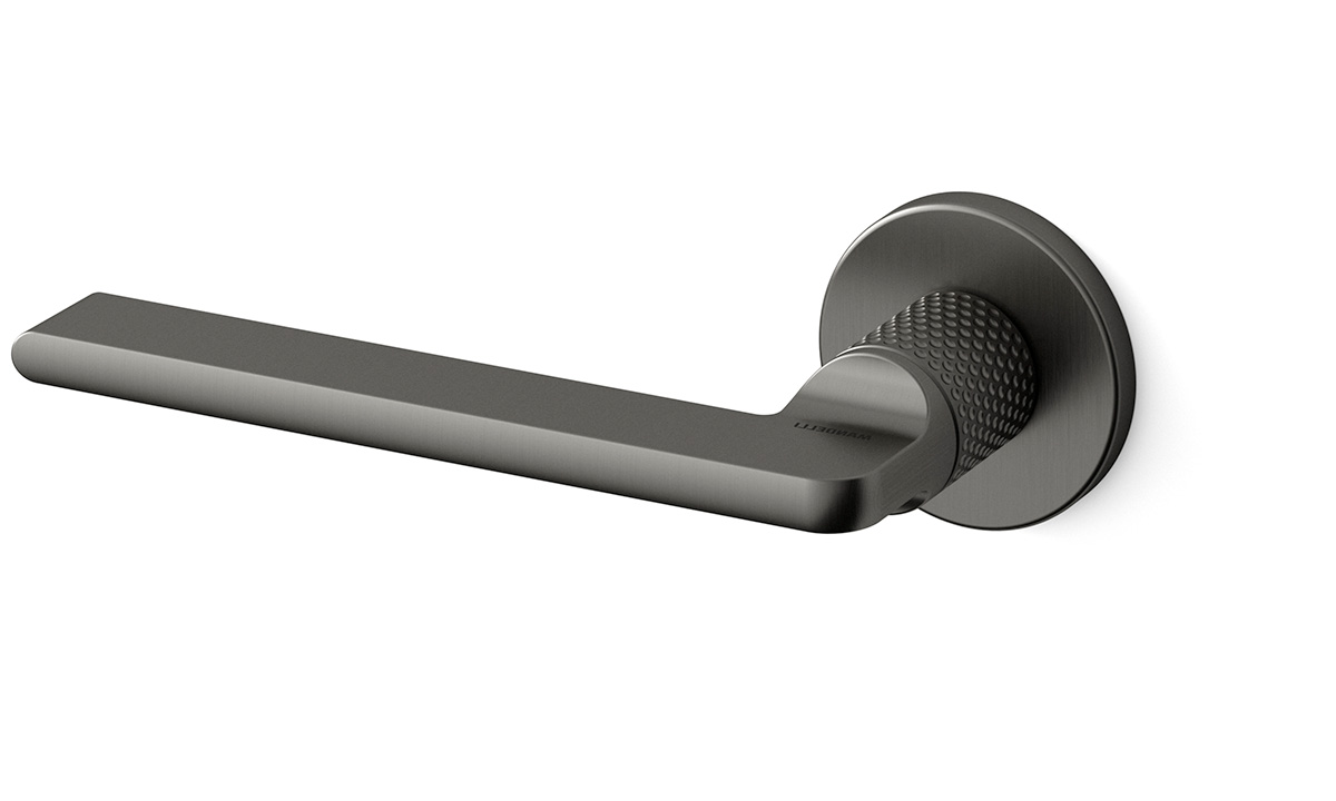 TH Grint deurkruk links 50x6 mm Grafiet gekarteld op rozet