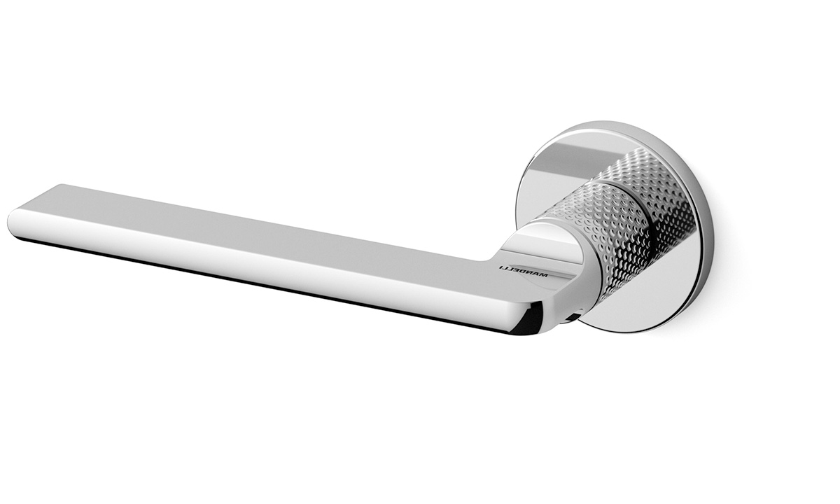 TH Grint deurkruk links 50x6 mm Chrome gegraveerd op rozet