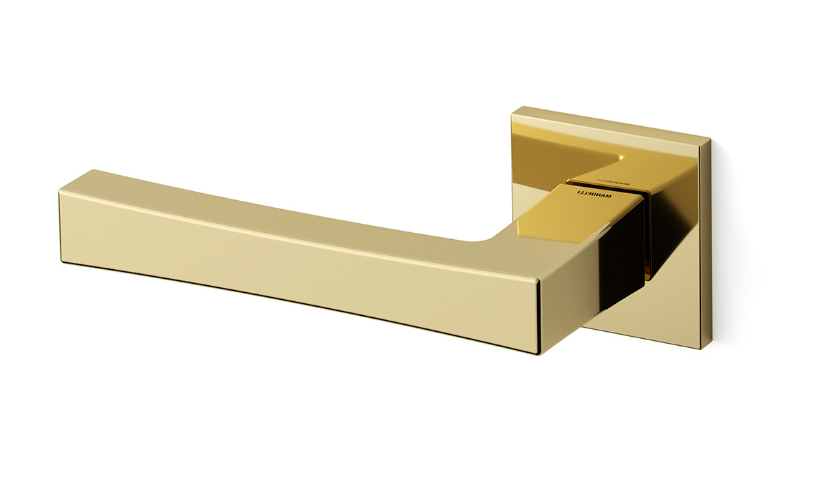 TH Telis deurkruk links 50x50x6 mm Messing gepolijst op rozet