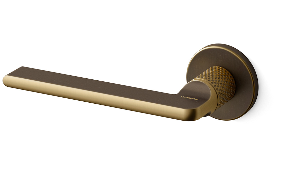 TH Grint deurkruk links 50x6 mm Matbrons gekarteld op rozet