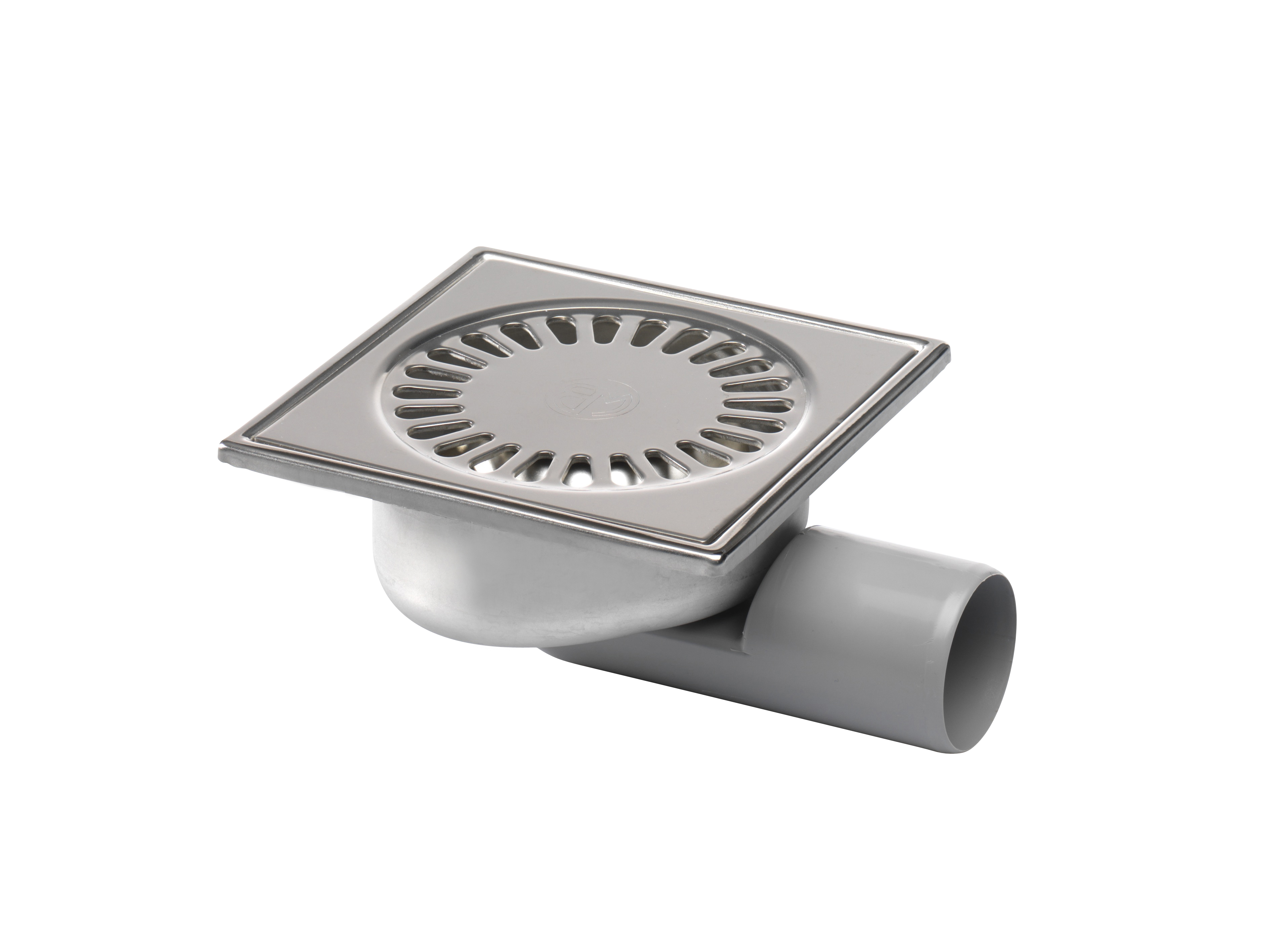 RVS afvoerput zij- en onderuitlaat 50mm 15x15 cm