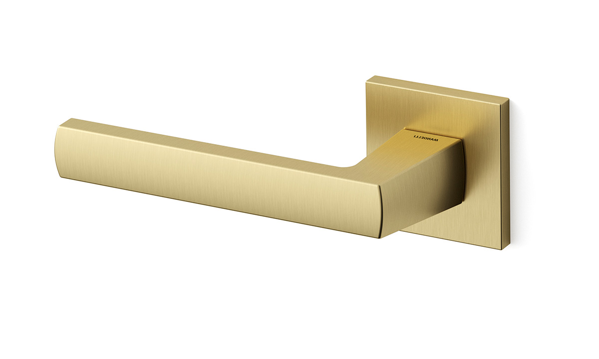 TH Fan deurkruk links 50x50x6 mm Mat messing op rozet