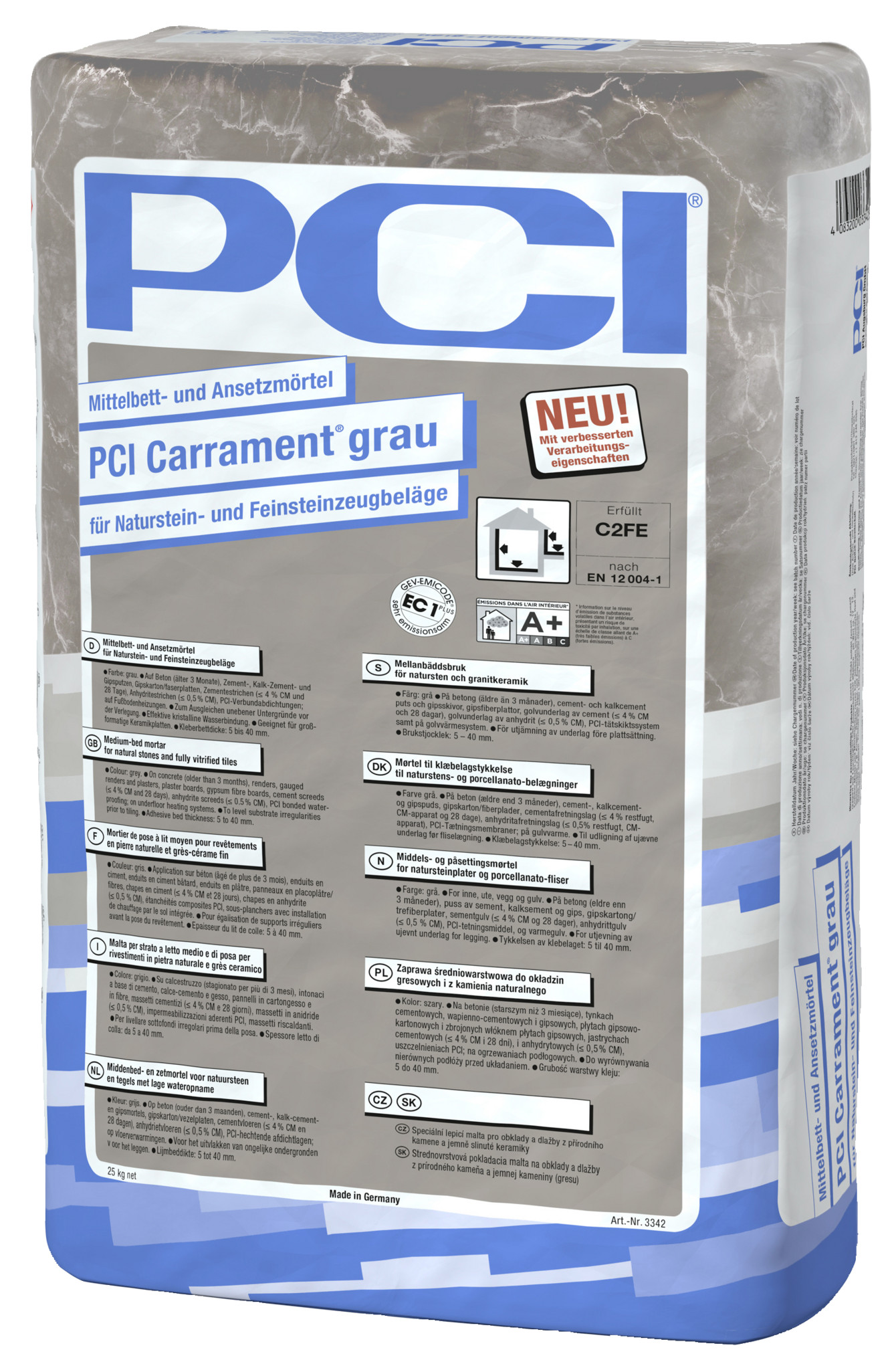 PCI Carrament 25 kg grijs middenbed- en zetmortel
