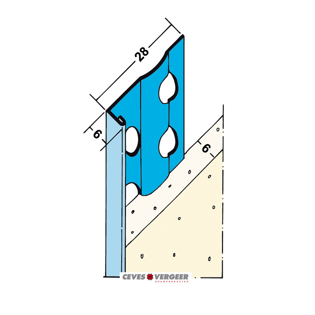 Stucstopprofiel 1216H 3000 mm vzs 6 mm