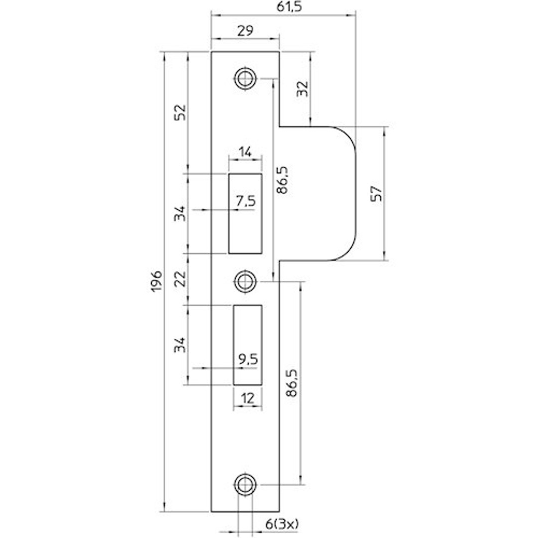 Nemef sluitplaat P4119/17 LS rvs recht (SZ)