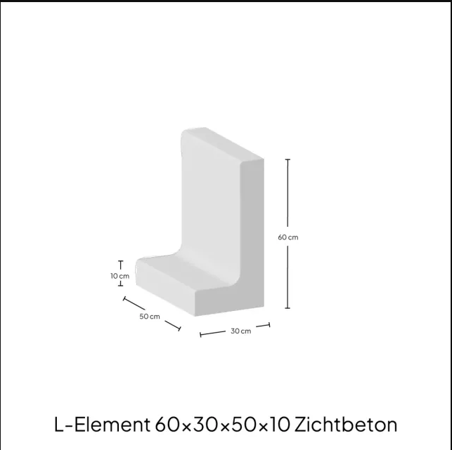 L-Element 60x30x50x10 cm Grijs Zichtbeton