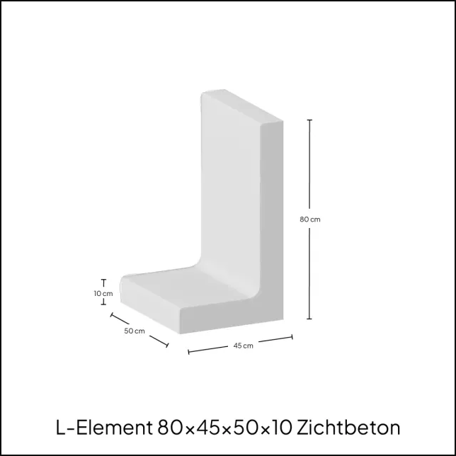 L-Element 80x45x50x10 cm Grijs Zichtbeton
