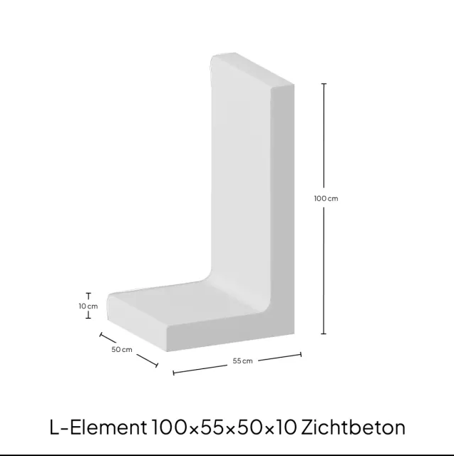 L-Element 100x55x50x10 cm Grijs Zichtbeton