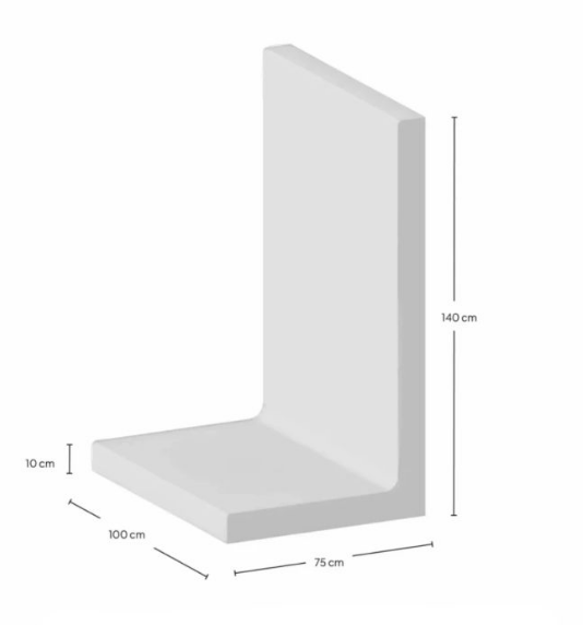 L-Element 140x75x100x10 cm Grijs Zichtbeton