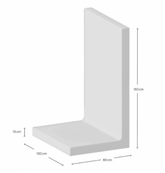 L-Element 150x80x100x10 cm Grijs Zichtbeton