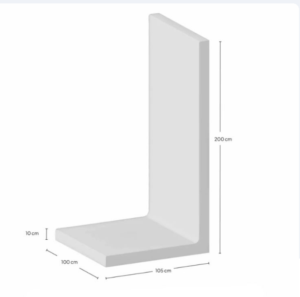 L-Element 200x105x100x10 cm Grijs Zichtbeton