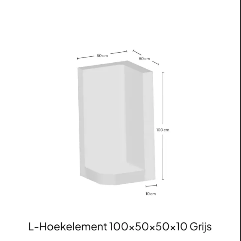 Hoek L-element 100x50x50x10 cm Grijs Zichtbeton