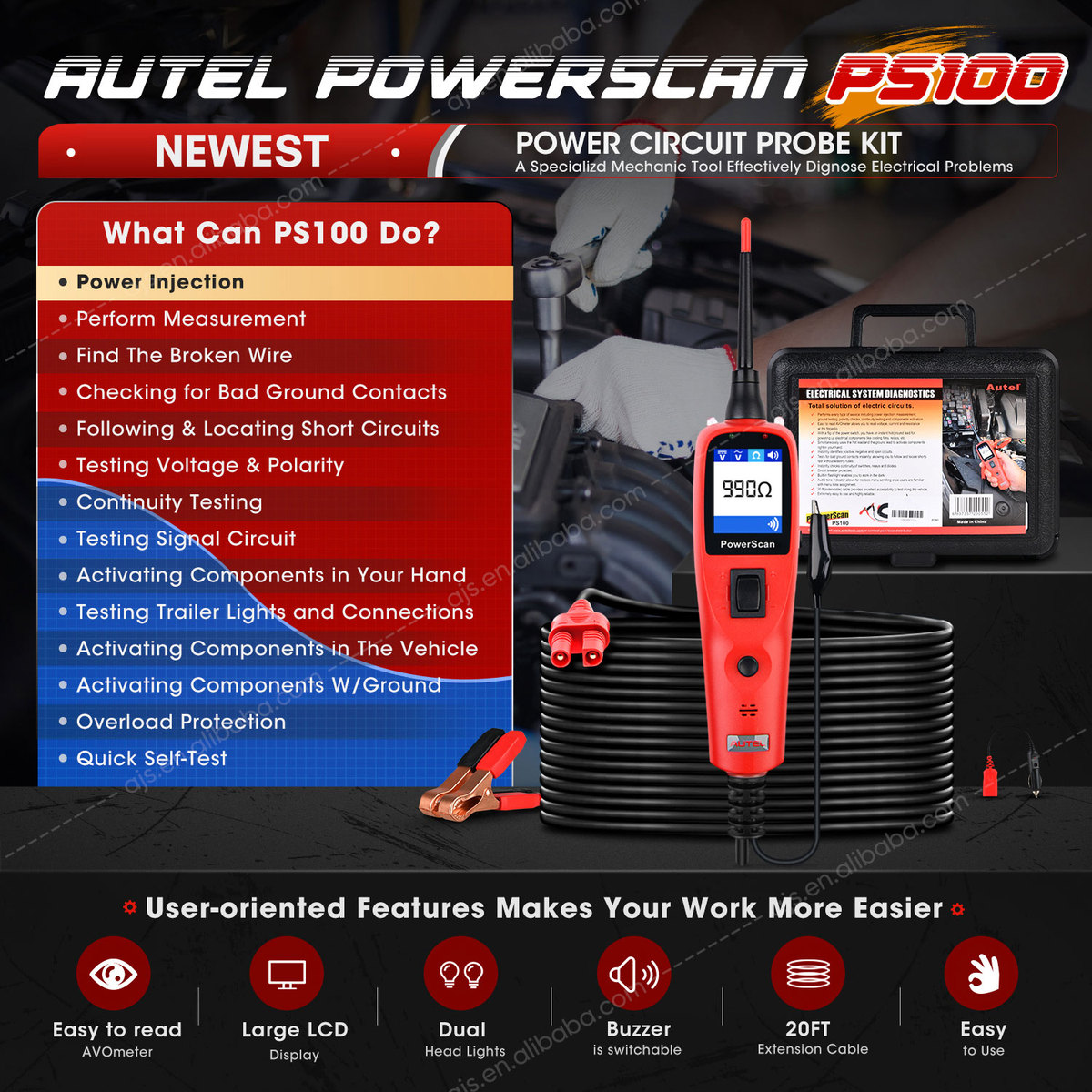⚡ Testeur de Circuit Électrique Professionnel : Autel PowerScan PS100 (12V & 24V) 🚗🔌 — photo 2 sur 6