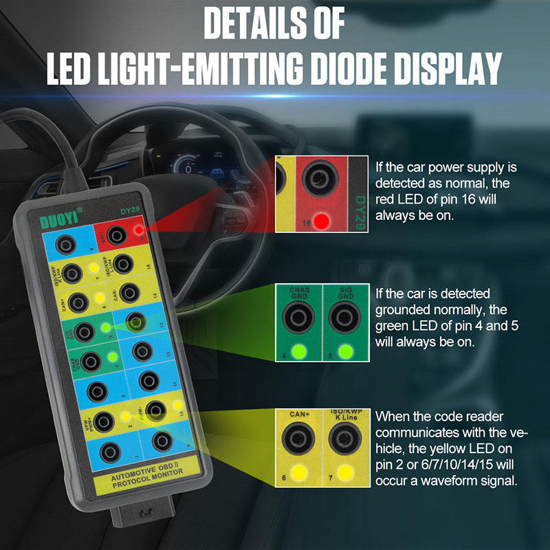 Boîtier de Dérivation Intelligent OBD2 "Breakout Box" (DUOYI DY29) avec Indicateurs LED — photo 4 sur 6