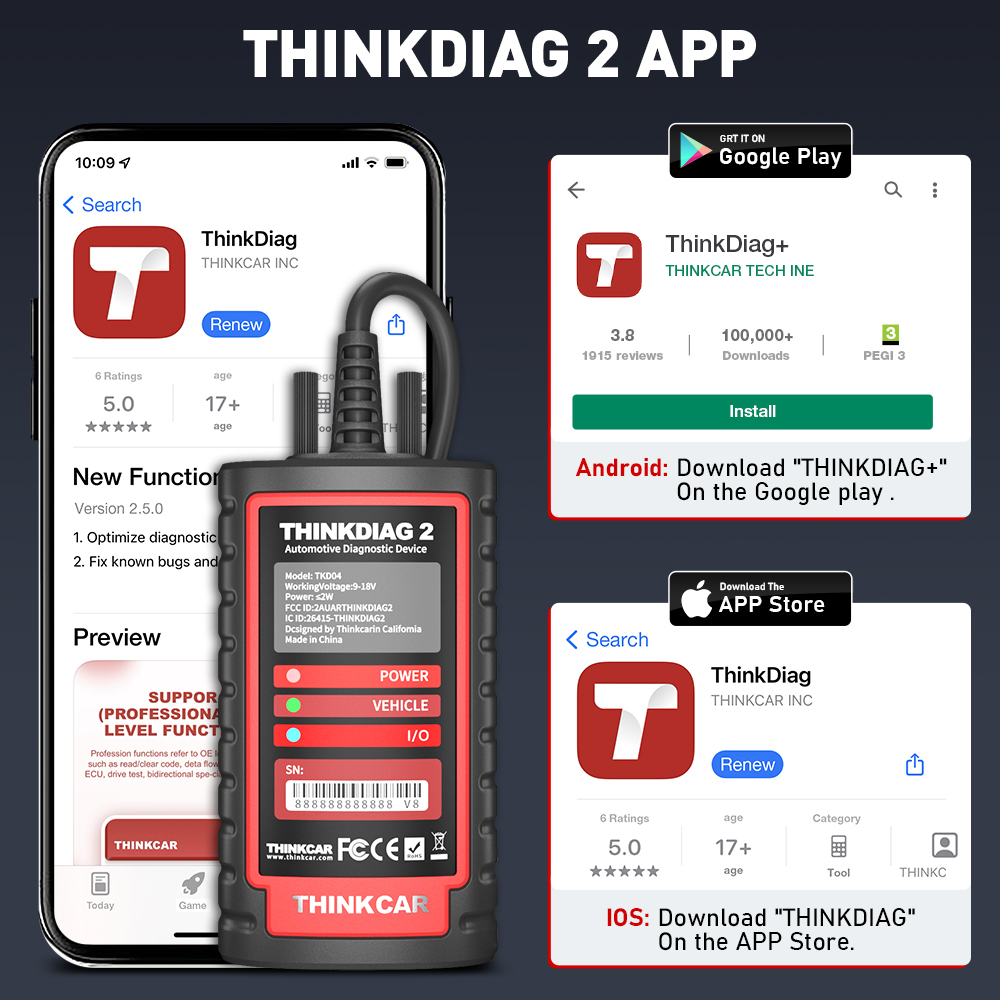 🚗 Scanner de Diagnostic Professionnel Bluetooth : THINKCAR ThinkDiag 2 (Support CAN-FD) 📱🔧 — photo 9 sur 9