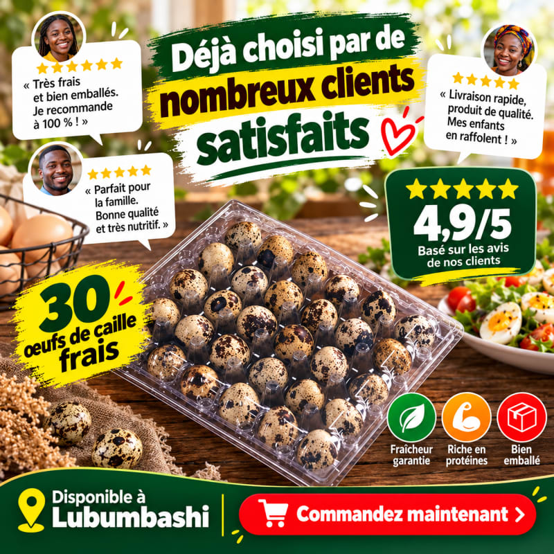 🥚 Plateau de 30 Œufs de Caille Frais – Disponibles à Lubumbashi ! 🌿✨ — photo 2 sur 6