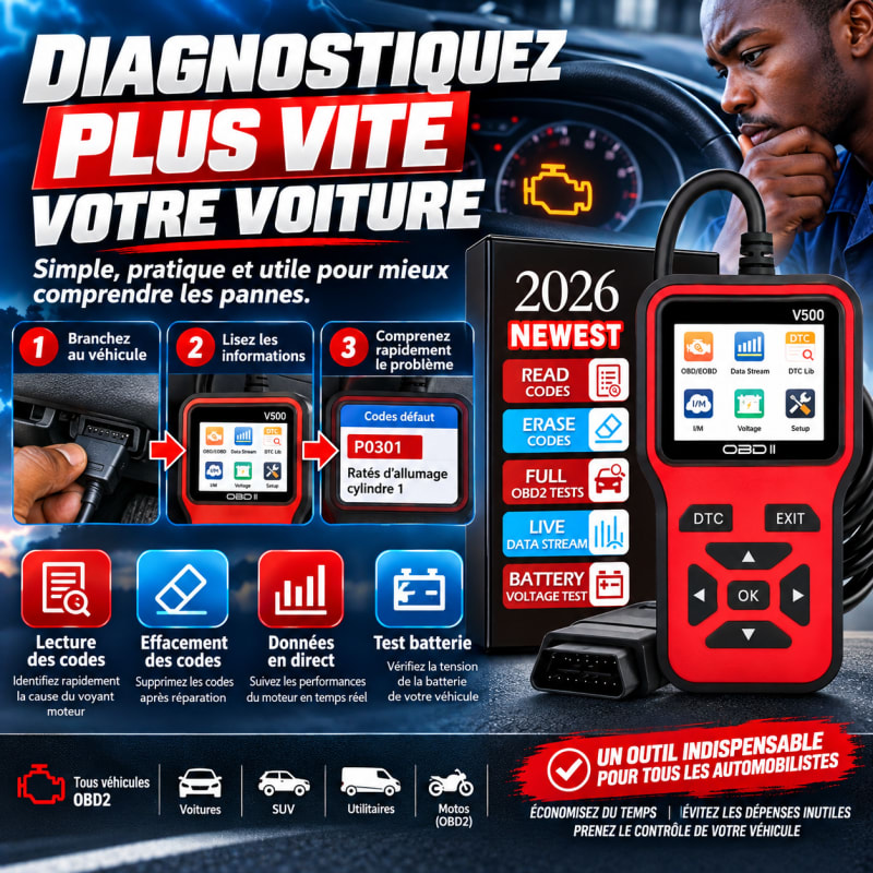 🚗 Scanner de Diagnostic Automobile Portable V500 (Édition 2026) 📱🔍 — photo 5 sur 6