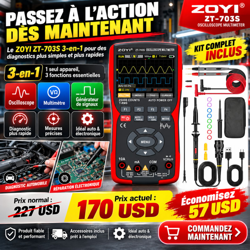 ⚡ Multimètre & Double Oscilloscope Professionnel 3-en-1 : ZOYI ZT-703S (50 MHz / 280 MS/s) 🔬🚗 — photo 6 sur 6