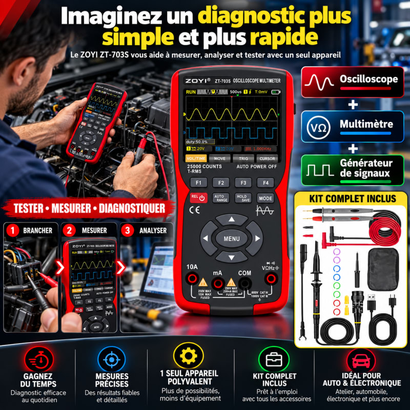 ⚡ Multimètre & Double Oscilloscope Professionnel 3-en-1 : ZOYI ZT-703S (50 MHz / 280 MS/s) 🔬🚗 — photo 5 sur 6