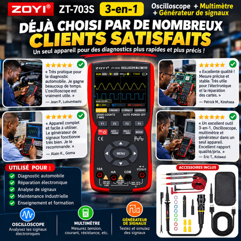 ⚡ Multimètre & Double Oscilloscope Professionnel 3-en-1 : ZOYI ZT-703S (50 MHz / 280 MS/s) 🔬🚗 — photo 2 sur 6