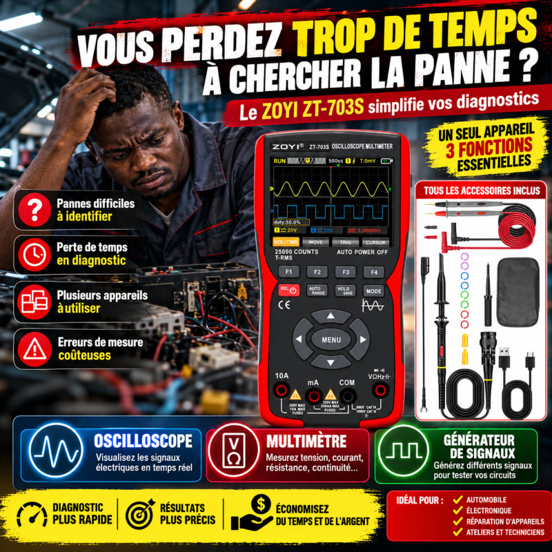 ⚡ Multimètre & Double Oscilloscope Professionnel 3-en-1 : ZOYI ZT-703S (50 MHz / 280 MS/s) 🔬🚗 — photo 4 sur 6
