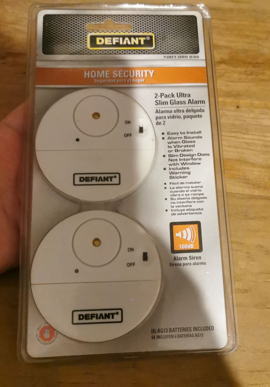 Defiant Alarma de Seguridad para Vidrio, 2 Pack, 100dB, Incluye Baterías AG13