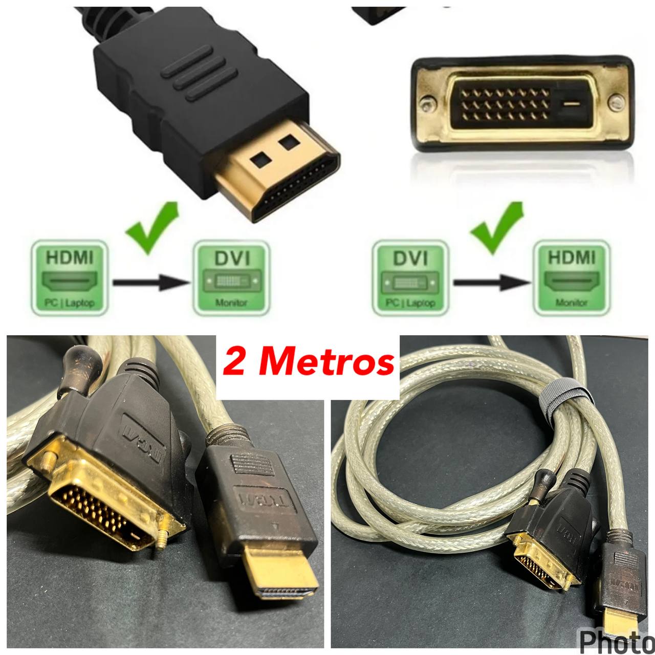 Cable Adaptador HDMI a DVI-D Bidireccional 2 Metros
