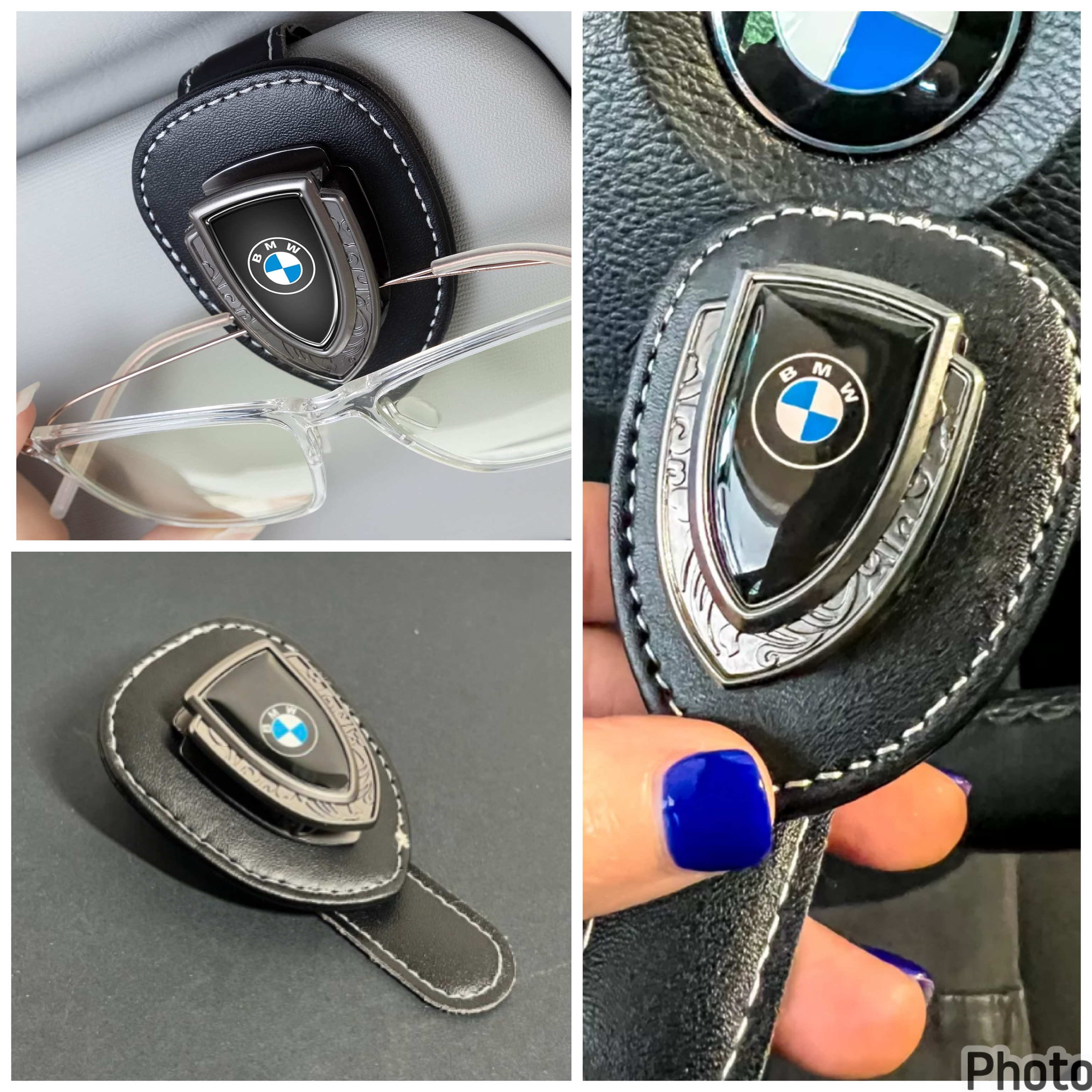 Clip Portagafas Premium para Visera de Auto | Estilo BMW Cuero PU | Soporte Organizador de Lentes