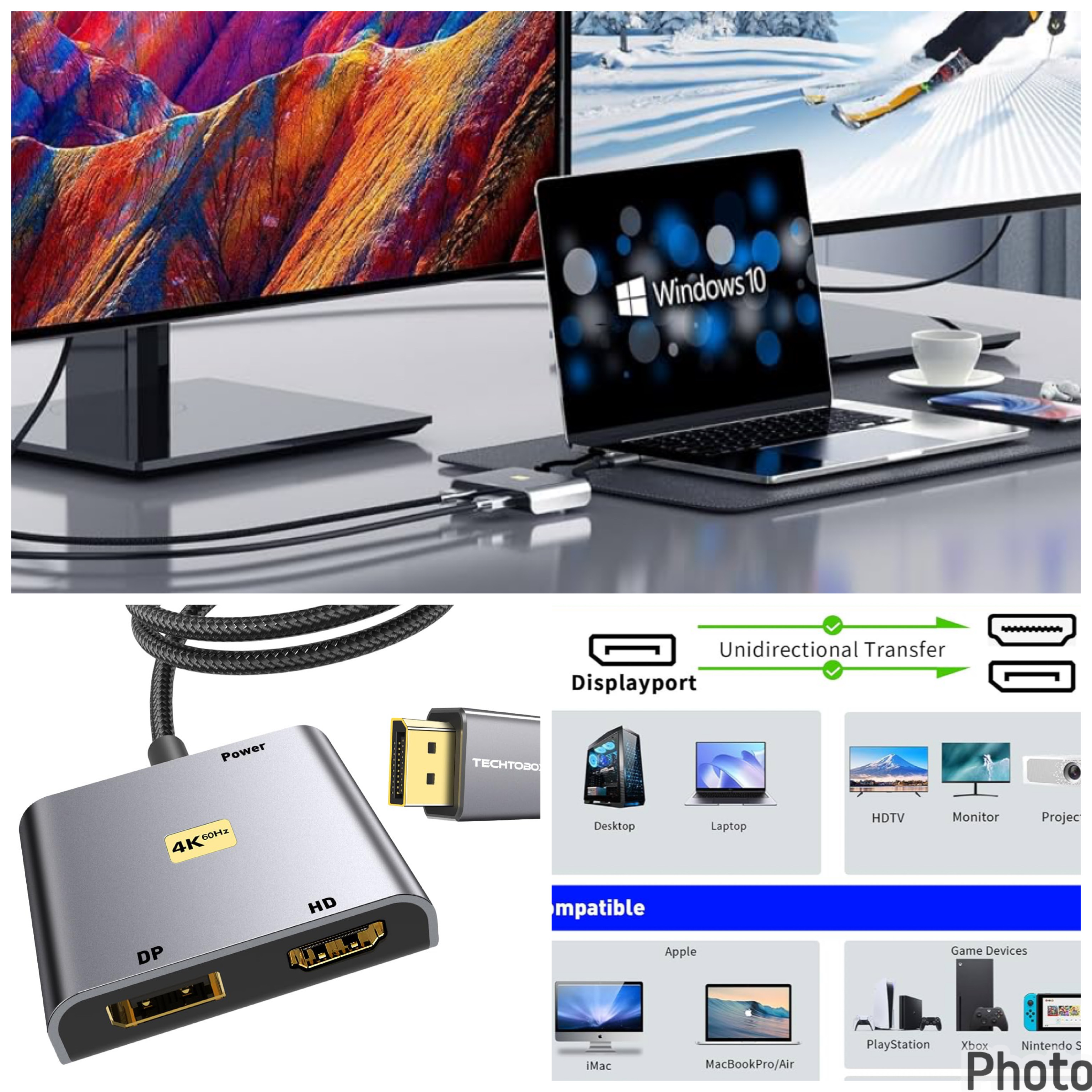 Adaptador Splitter 4K PRO DisplayPort a Dual Monitor (DP + HDMI) | Divisor de Pantalla TECHTOBOX