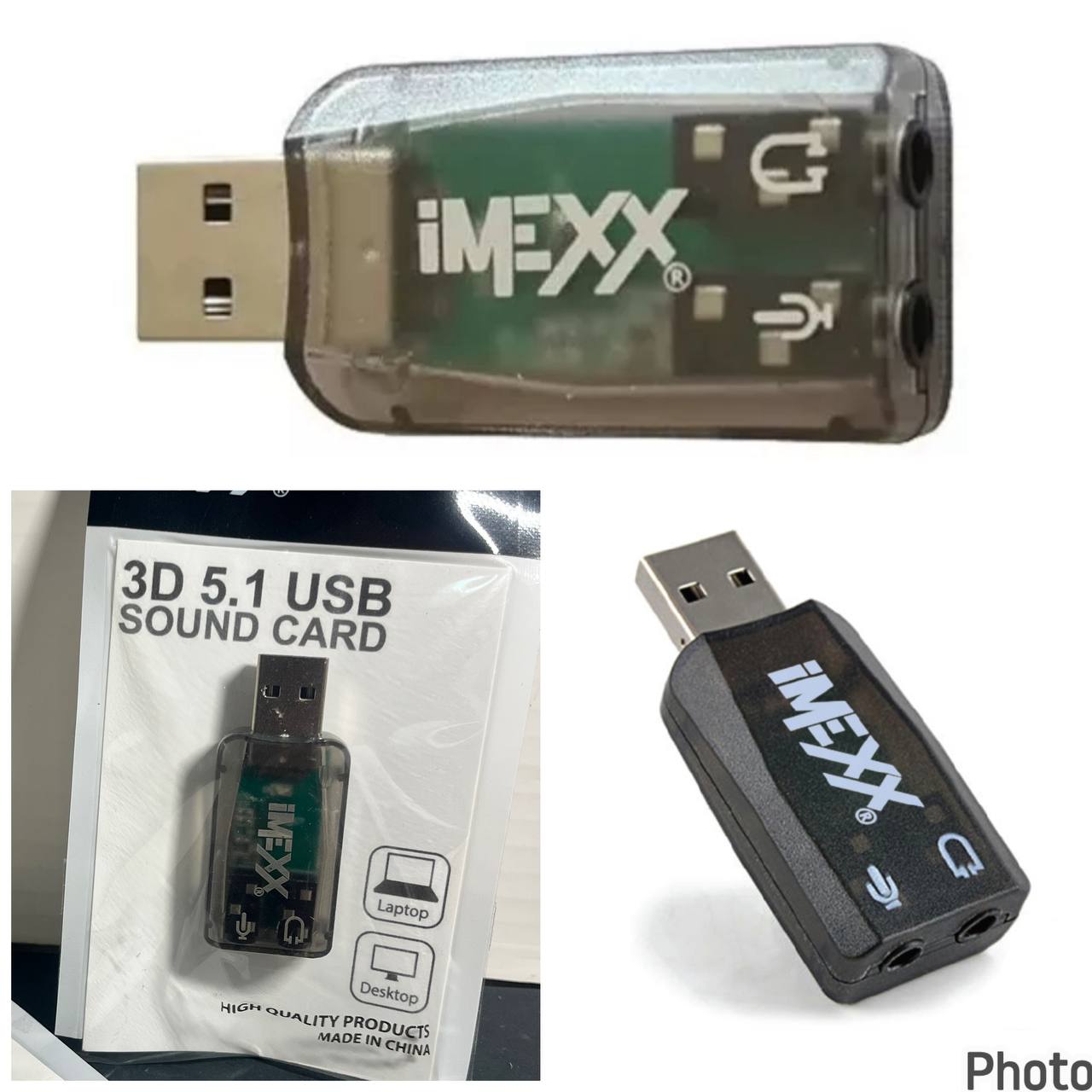 Adaptador de Tarjeta de Sonido USB IMEXX 3D 5.1 con Entradas de Audio y Micrófono 3.5mm