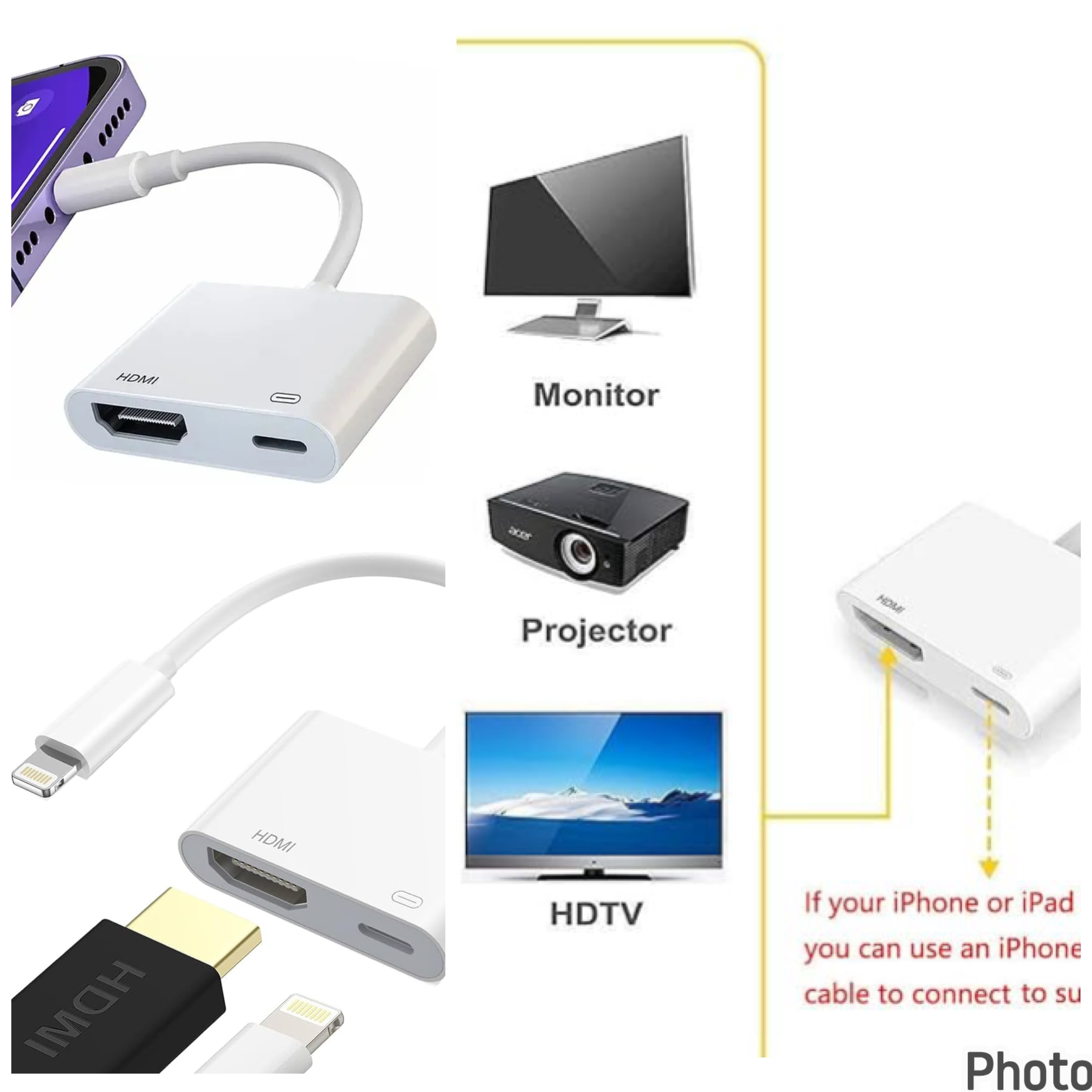 Adaptador Lightning a HDMI 1080p para iPhone/iPad | Función Espejo + Carga
